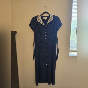 Danny & Nicole Dark Blue Maxi Dress with White Details